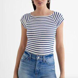 NWT • Express • fitted striped boat neck short sleeve top